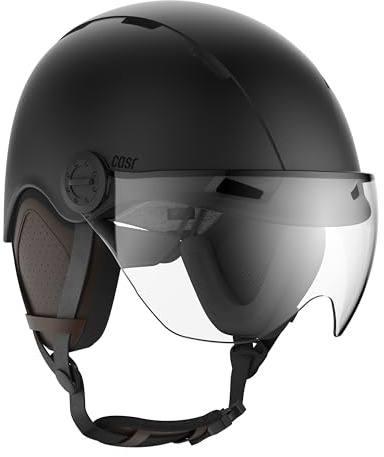 CASR Style - Casque Lifestyle Urbain pour Vélo & Trottinette Electrique - Visière Transparente & Cache-Oreille Amovibles - Confort Optimal pour Homme & Femme - Noir Métallisé - Taille L
