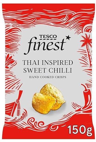 Finest Thai Inspired Sweet Chilli Crisps 150G | Premium product | then tumble them carefully in seasoning for a perfectly even coating. | Hand cooked crisps