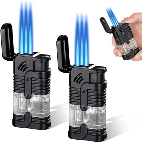 2 Stück Feuerzeug, Sturmfeuerzeug mit 3 Jet-Flammen, Winddichte Feuerzeug, Sicherheitszünder Kerzenfeuerzeug, Sicherheitszünder für Küche Camping Gebäck Kochen (Ohne Gas)