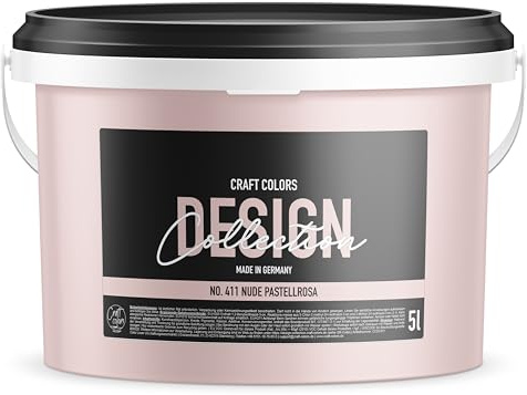 Craft Colors® hochwertige Wandfarbe edelmatt, Kreidefarbe made in Germany, DESIGN Collection No. 411 Nude Pastellrosa (5 Liters)