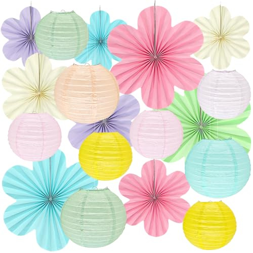 Spring Hanging Decorations - 18Pcs Spring Party Decorations | Paper Lanterns & Flower Fans Set for Pastel Classroom Decor, Office, Baby Shower, Birthday, Wedding & Easter Wall Decor