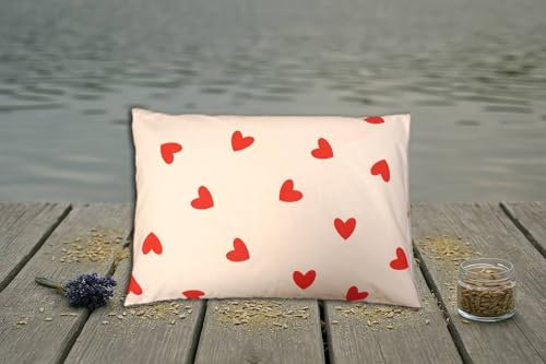 Natura - Cuscino per erbe aromatiche per bambini, 50 x 34 cm, con spelta di farro e 9 erbe, rivestimento in cotone biologico, piccoli cuori, per un sonno tranquillo, idea regalo