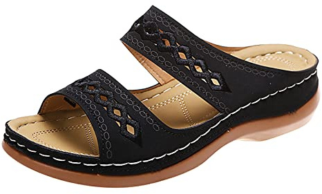 Ortopediska sandaler för kvinnor rea halkfri öppen tå konstläder sandal med minnesskum nät sportsandaler kiltofflor bekväma mules semester strandskor mode damer semester sommarskor