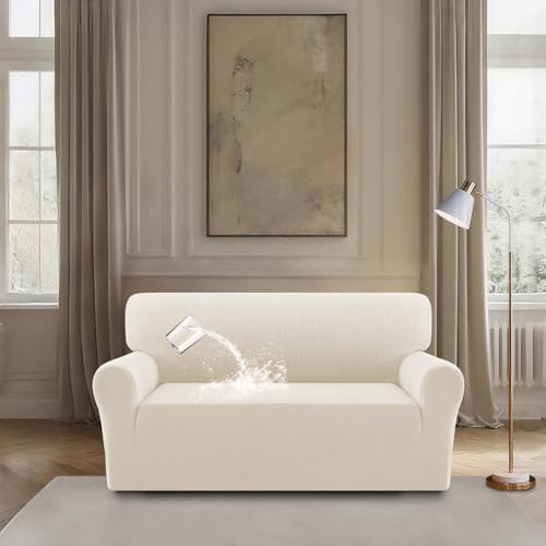 BellaHills Funda Sofá 2 Plazas Impermeable, Jacquard Elástica Antideslizante, Protector de Sofá, Protectora Mascotas,Marfil