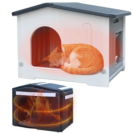 Nido para gatos con forro aislado para gatos de interior en plástico salvaje Casa exterior para mascotas pequeñas y medianas Gris