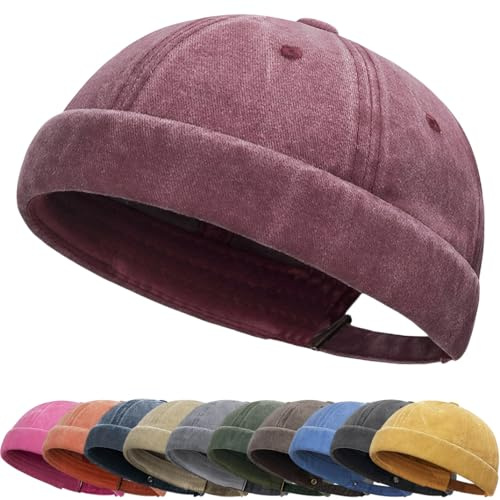 DURINM Uomo Cappelli Docker cap Senza Tesa Beanie Polsino Arrotolato Berretto da Portuale da Uomo Unisex Berretto Docker Regolabile Cuffed Brimless Hat Cowboy Vintage Taglia Unica Cappello