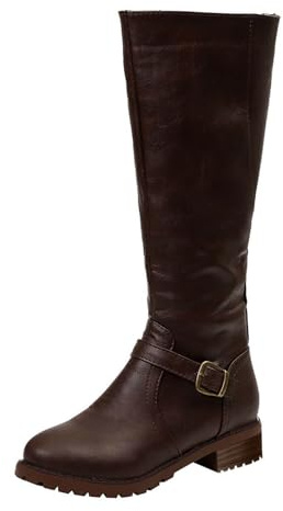 Knee High Boots Women Wide Calf Waterproof Ladies Booties Stylish Zipper Pull On Low Heeled Comfortable Riding Boots Outdoor Walking