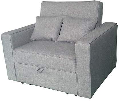 MUEBLIX.COM - Sillón Cama Almajano 1 Plaza, Sofa domrir, con Cama Extraíble, Tejido Tela Antimanchas, Estructura Metálica y Madera, Sofa de Diseño, Color Gris