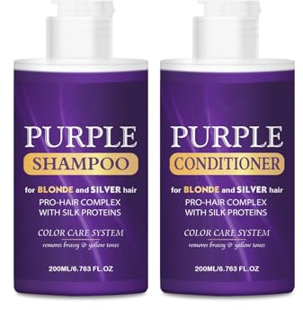 Purple Shampoo and Conditioner Set, Purple Toning Shampoo & Conditioner for Blonde, Bleached, Silver, Gray Hair, Color Treated Hair, Removes Yellow & Brass Tones, Enhances Softness & Shine
