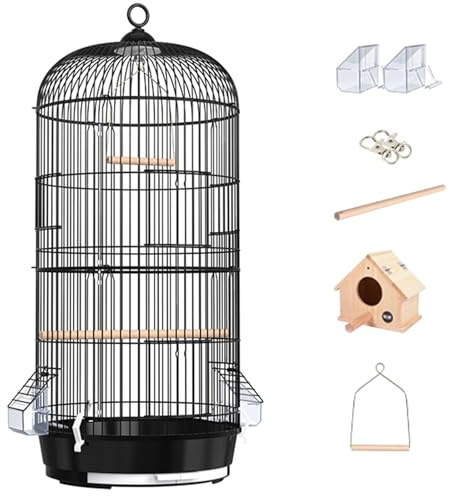 29inch Large Round Bird Cage, Double-Layer Bird Carrier Travel Cage for Parrots, Flight Bird Cage Aviary for Cockatiels, Parakeets, Canaries(Black,5pcs)