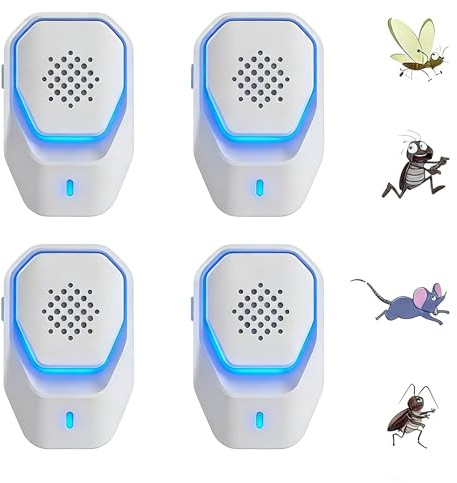AILEDA Ultraljud myggdödare 4 Pack, Professionell Ultraljud Inomhusråttavstötningsmedel för myggor, möss, råttor, insekter, kackerlackor, vägglöss, myror, spindlar