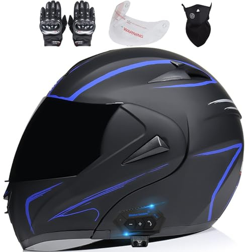 Letetexi Casco Modulare Bluetooth Moto Integrale Casco Moto con Doppia Visiera Parasole Antiappannamento Antirumore a Risposta ECE Omologato Casco per Donne Uomo 55~62cm