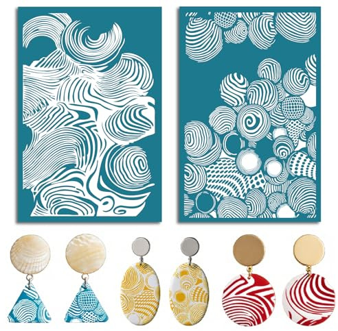 PRESSINART 2 Piezas 2 Estilos Plantillas de Serigrafía Geométricas de Seda para Arcilla de 3.9 x 6 Pulgadas Textura Abstracta Reutilizable de Nylon para Estampado En Arcilla Polimérica Tela