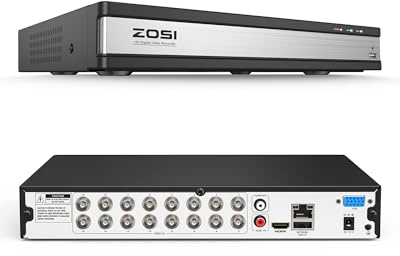ZOSI 1080p 16CH H.265+ CCTV DVR Grabador de Vídeo para Kit Cámara de Vigilancia, Alarma de Movimiento, Acceso Remoto, Sin Disco Duro