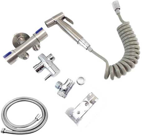 Kit di spruzzatori per bidet in acciaio inox, per WC, soffione doccia a mano in metallo, senza trapano, supporto da parete autopulente (confezione da 7)
