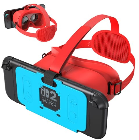 VR-headset för Nintendo Switch 2 (2025 New), justerbara HD-linser och bekväma huvudrem för SW2 Virtual Reality-glasögon, 3D-glasögon för Switch 2-tillbehör (blåröd)