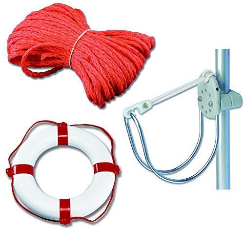 Daniboot Rettungsring 57 * 34 cm rot/weiß incl. Wurfleine 30 Meter und Halterung Set