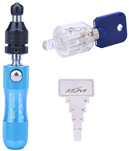 Loboo Idea - Set di 3 grimaldelli tubolari in rame e serratura tubolare trasparente a 7 pin per fabbri principianti e professionisti, 7,5 mm, colore: Blu