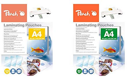 Peach Laminierfolien A4, 125 mic, PP525-02, 100 Stück & PP580-02 Laminierfolien, DIN A4, 80 mikron, 100 Stück