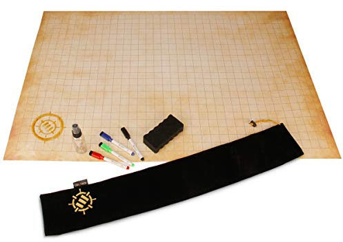 ENHANCE RPG Grid Mat - Table DND Map (61x91cm) Jeu de Rôle Effaçable à Sec DND Mat Gaming Set, Tapis de Jeu Effaçable Parchemin Battle Grid avec Pochette de Voyage, Kit de Marqueurs
