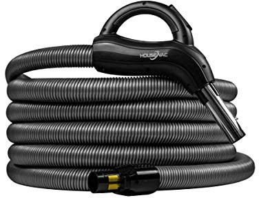 HouseVac, tubo di aspirazione per aspirapolvere centrale, lunghezza 10.5m, entrambe le estremità del tubo ruotano di 360 gradi, con interruttore on/off, fissaggio a clip