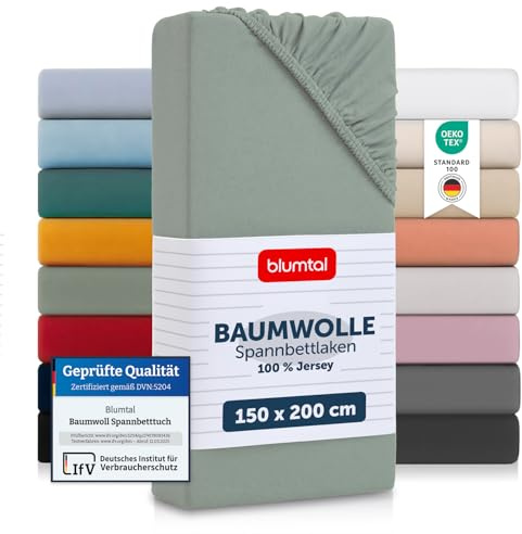 Blumtal Basics Bomullslakan 2-pack 150/190 x 200 cm - 100% bomullslakan, upp till 25 cm madrasshöjd, Summer Green