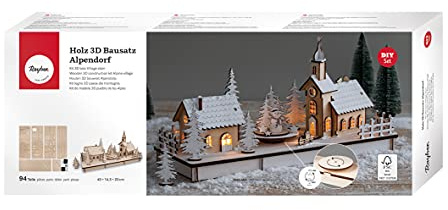 Rayher kit de construction 3D VILLAGE ALPIN, bois naturel, 94 pces., FSC Mixed Credit, 40X14,5X20cm, décoration, hiver, Noël-63157505