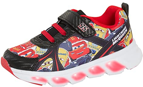 Disney Cars Light Up Trainers for Kids Lightning McQueen Flashing Lights Skate Sport Shoes Black/Red 2.5 UK