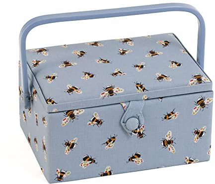 Hobby Gift Medium Näh-Aufbewahrungsbox, Holz/Stoff, Blaue Bienen