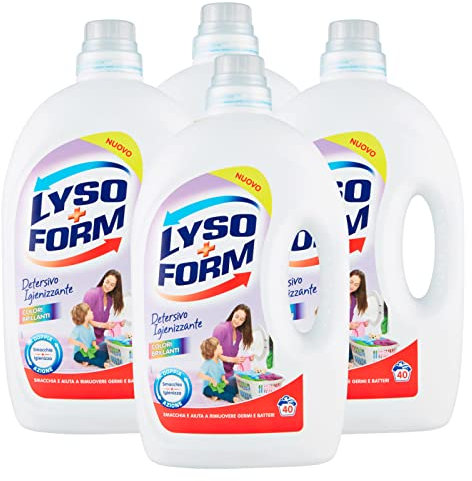 4x Lysoform Detersivo Igienizzante Colori Brillanti Doppia Azione Per Capi Colorati e Lavaggi a Mano o in Lavatrice Smacchia e Igienizza il Bucato Fragranza Fresca - 4 Flaconi da 2,6 Litri