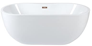 Milano Overton White 1800mm x 750mm Double Ended Freestanding Oval Bath Waste Copper Overflow