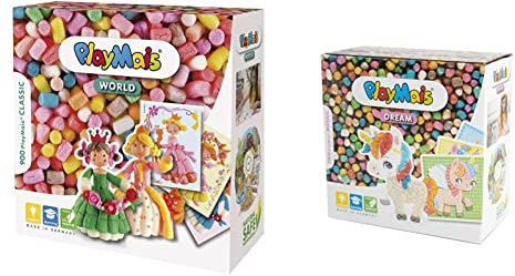 PlayMais WORLD Princess Bastel-Set für Kinder ab 3 Jahren & MOSAIC Dream Unicorn Kreativ-Set zum Basteln für Kinder ab 5 Jahren | Über 2.300 Stück & 6 Mosaik Klebebilder mit Einhörnern