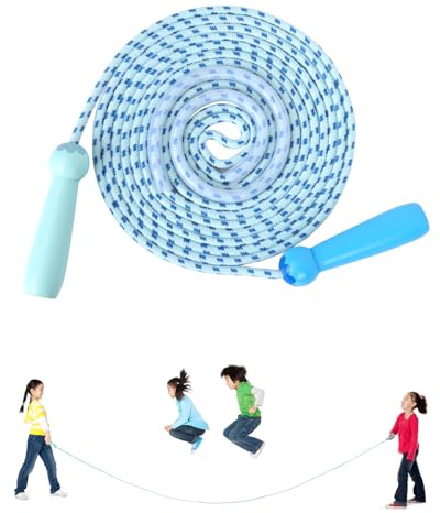 OTraki Springseil Kinder Schwungseil 5M Lange für Mehrspieler Verstellbare, mit Holzgriff und Baumwollseil Gruppen Seil für Jungen und Mädchen Erwachsene Seilspringen für Fitness Training Blau