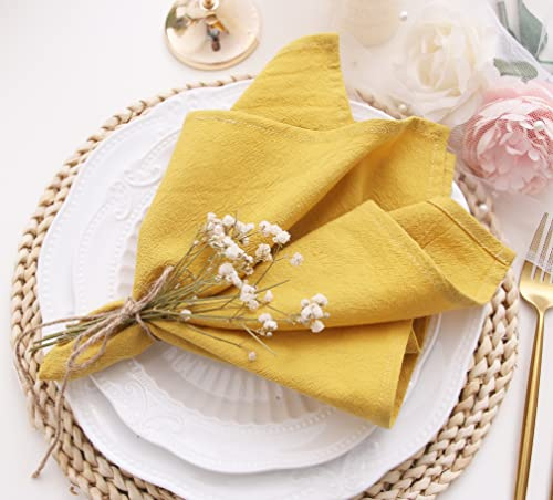 JINVASE Servilletas de tela a granel, 100 % algodón suave, servilletas de otoño lavables con bordes con dobladillo para decoración de boda, Navidad, 16 x 16 pulgadas (juego de 12, amarillo mostaza)