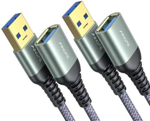AINOPE 2 Pack USB Extensions Cable High Speed USB 3.0 Extension Cord Type A Male to Female Sturdy Braided Material Fast Data Transfer Compatible with USB Keyboard,Mouse,Flash Drive,Grey,1.5FT+1.5FT