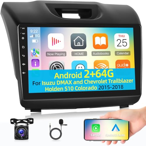 [2+64G] Android Car Radio for Isuzu DMAX and Chevrolet Trailblazer Holden S10 Colorado 2015-2018 - Wireless Carplay and Android Auto - 9 Inch Touchscreen Car Stereo with WiFi/GPS + AHD Backup Camera