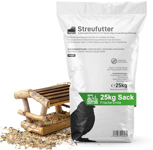 Fepro® Streufutter für Vögel, 25 kg - ganzjähriges Wildvogelfutter, ideal für kleine und große Vögel, Vogelfutter für Gartenvögel