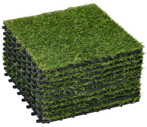 Outsunny Gazon synthétique Artificiel Set de 10 Dalles Carreaux 30 x 30 cm épaisseur Confort 3,5 cm à emboîter Vert
