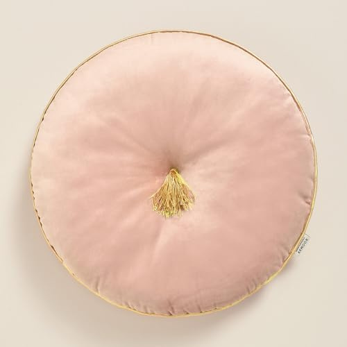 ROOM99 Allure, cuscino rotondo, 45 cm, cuscino decorativo, in velluto, con frange, rosa cipria, 1 pezzo