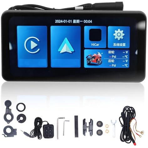 VGEBY Navigatore per Moto da 7 Pollici, Schermo Ad Alta Definizione, Schermo Stereo, Lettore Multimediale, Impermeabile, Carplay