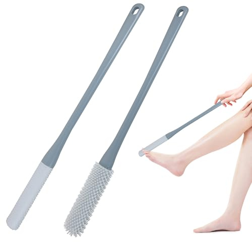 OWIIZI Toe Cleaning Brush 15.7 Foot Scrubber in Shower with Long Handle Silicone Gap Brush Between Toes Cleaner Soft Feet Care Scrub for Seniors,Elderly, Men and Women- 2Pack