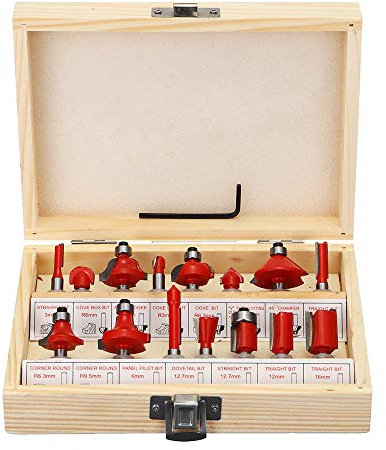 Chamfer Router，Wood Milling Cutter 15pcs 1/4 Inch Shank Cemented Carbide Router Bit Set Metric Woodworking Milling Cutter with Wooden Case