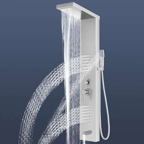 Sistema Pannello Doccia, 5 Modalità Doccia, colonna spazzolata, effetto pioggia, doccetta a mano, massaggio, cascata