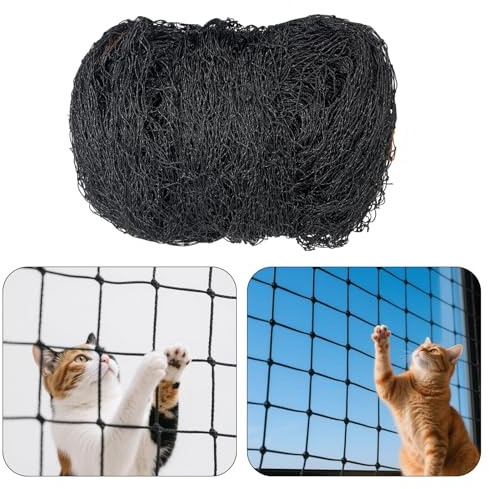 Red Gatos Terraza, Red para Gatos Reforzada con Alambre de Acero 2x3m, Robusta y Resistente al Desgarro, Resistente a la Intemperie, Malla para Gatos Balcón Incluye Accesorios de Instalación (Negro)
