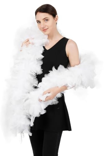 EOYVAIL Boas para disfraces,Bufanda grande de plumas blancas de 2 m, ideal para decoración de bodas, embalaje de ramo DIY