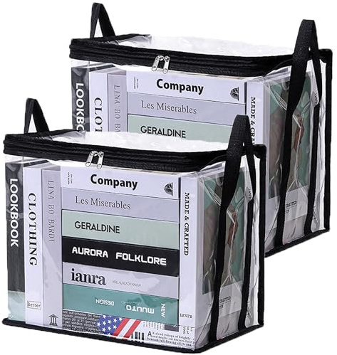 QSLKI 2 Pezzi Borse Porta Portatile per DVD, Custodia per Dvd Resistente Acqua Trasparente di Grande Capacità Custodia, Borse di Archiviazione per Trasporto per CD, Album, Libri (38x27x32cm)