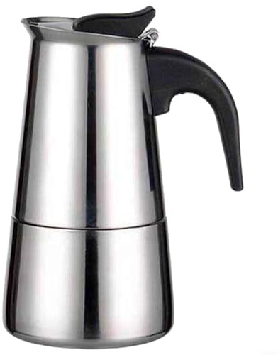 GANCEI Caffettiera in acciaio inox con manico resistente al calore e valvola di sicurezza per caffè ricco, 2/4/6/9 tazze (100 ml)