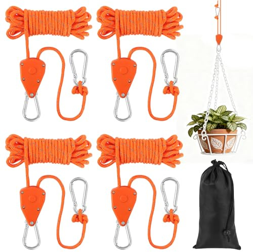 NUTKIT 4 Pack Tent Guy Ropes, 4 mm Ratchet Guy Ropes With Rope Tensioner, 4 M Portable Adjustable Fix Camping Rope Tent Guide Guyline Ropes For Camping, Hiking, Awning, Grow Lights(With Storage Bag)
