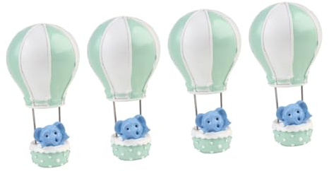 LOLIPPYY Lot de 4 Décorations de Gâteau Non Comestibles en Résine Formes Éléphant et Montgolfière Couleur Verte Décorations Créatives pour Anniversaire Garçon et Filles et Fêtes
