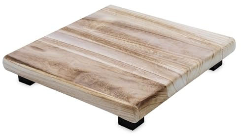 Spetebo Taburete para flores de madera natural, rectangular, 30 x 30 cm, taburete para plantas con 4 patas en negro, soporte decorativo de madera auténtica, soporte para plantas, bandeja decorativa